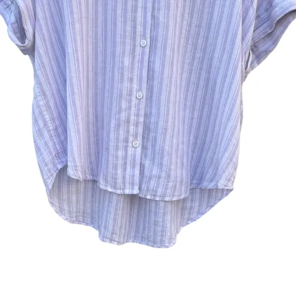 Lola River Women's Large‎ Vintage Lavender Striped High Low Linen Blouse - Image 3