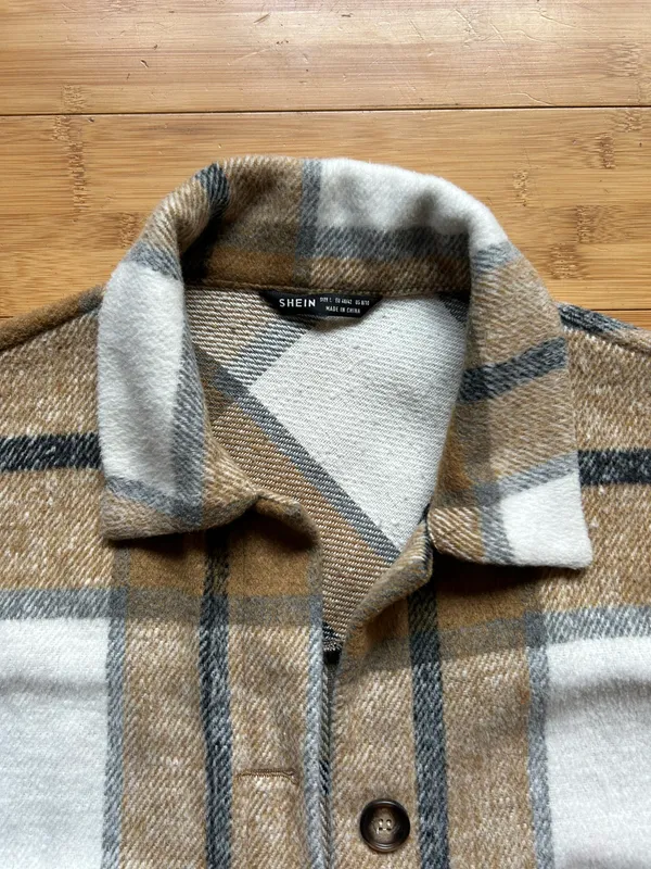 SheIn Tan Plaid  Shacket - Image 3