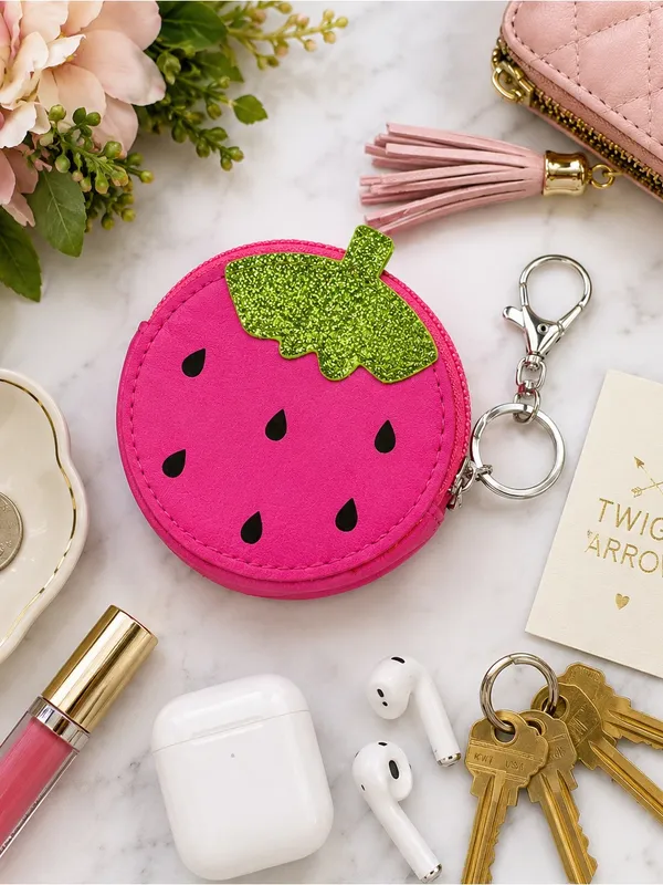 NEW Pink Strawberry Coin Purse Keychain NWT - Image 2