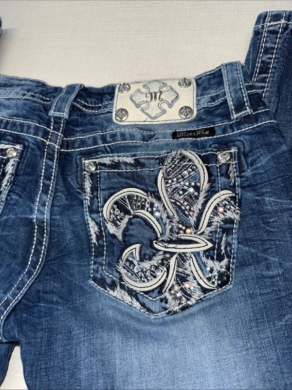 Miss Me Dark Blue Faded Flare Jeans - Image 11