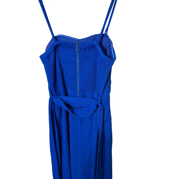 AQUA‎ Cobalt Blue Ribbed Wide Leg Jumpsuit Spaghetti Straps Belted Size L - Image 9