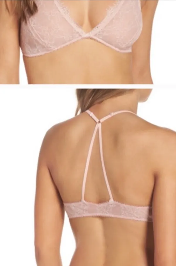 Free People Light Pink Peach Lace Bralette sz Large - Image 4