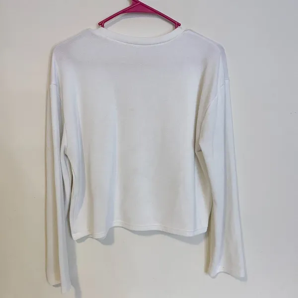 Zara Crew Neck Long Sleeve Light Weight Crop Sweater Top Blouse White Size Small - Image 3