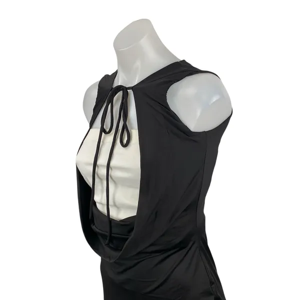 Women's Black Cutout Tie Knot Sleeveless Cowl Layered Mini Bodycon Dress Size S - Image 2