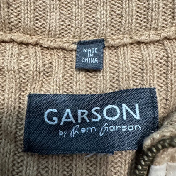 Rem‎ Garson Women's Tan Suede Leather Knit Zip Up Jacket Cardigan Festival Retro - Image 3