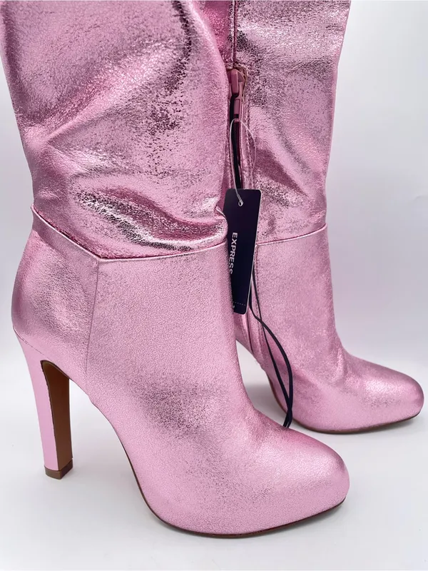 BRIAN ATWOOD x EXPRESS Metallic Pink Over the Knee Boots Size 7 NWT - Image 3