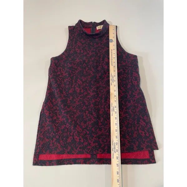Michael Kors Mock‑Neck Sleeveless Top Size L Red Black Lace Overlay - Image 3
