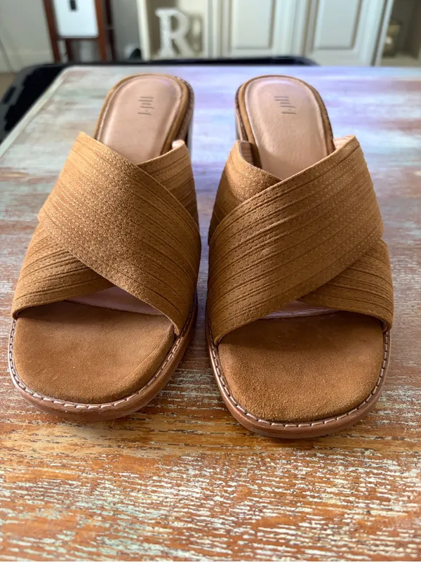 J. Jill Stack Heel Block Sandal Mules Brown Leather Open Toe Shoe Size 9 - Image 3