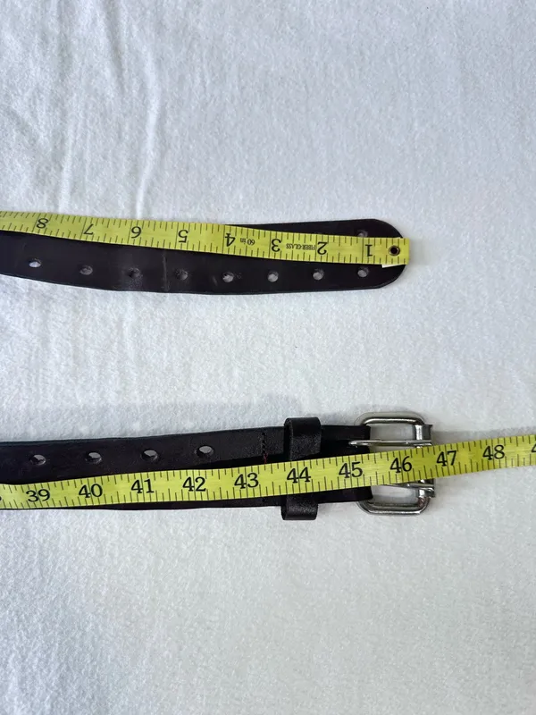 Leather Belt Size L Brown Double Prong Silver Buckle Waist Band Unisex Western - Image 10