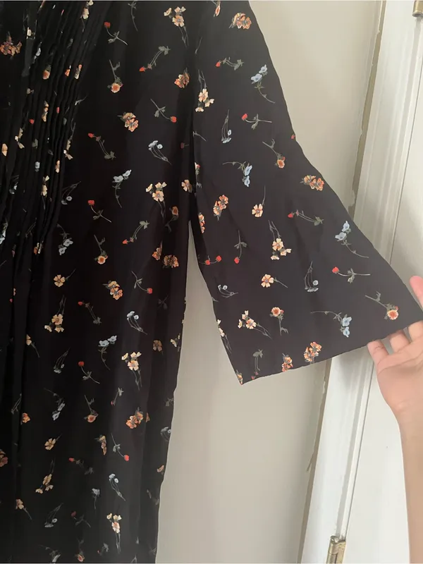 a.n.a Black Floral Pintuck Tunic Mini Dress XL Cottagecore Office Casual Career - Image 4