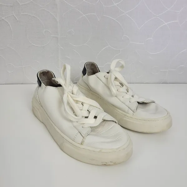 Zara Womens Shoes Size 35 White Low Top Lace-Up Round Toe Classic Casual Sneaker - Image 6
