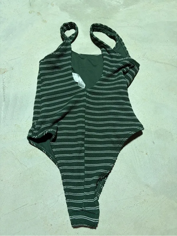 Abercrombie & fitch Green Striped One-Piece Swimsuit small - Image 2