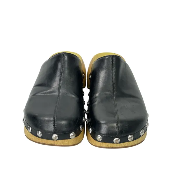 Zara Womens Black Studded Faux Leather Round Toe Slip On Mules Clogs Shoes 8.5 - Image 2