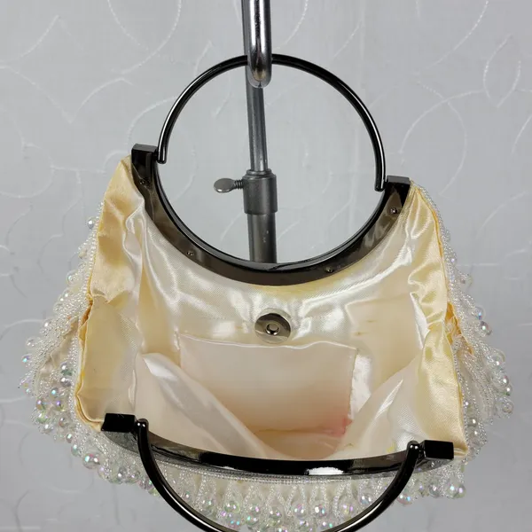Vintage Womens Iridescent Crystal Hand Bag White Chandelier Beaded Evening Purse - Image 4