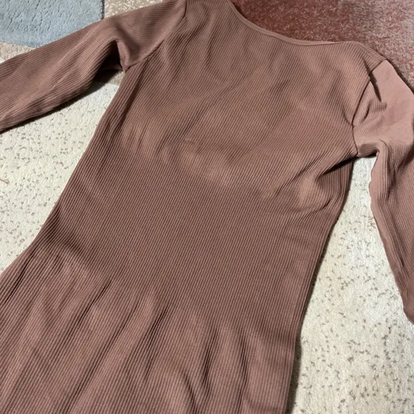 OQQ Ribbed Long Sleeve Bodycon Dress Womens M Brown Square Neck Mini‎ Stretch - Image 6