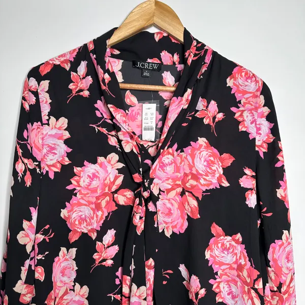 J. Crew NWT Midnight Rose Tie Neck Long Sleeve Blouse Size Small - Image 3