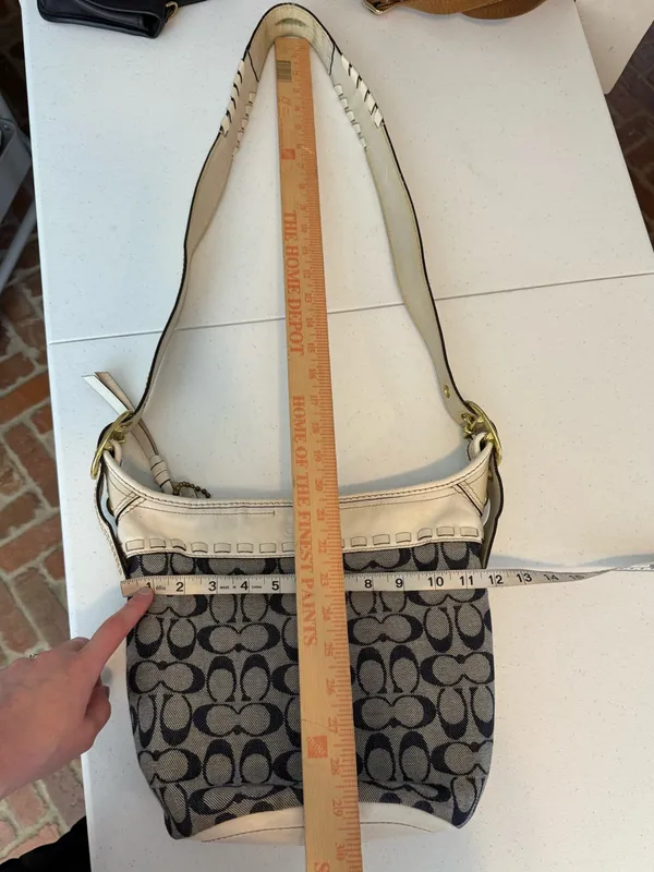Y2K Coach Bleecker Signature Blue Denim Canvas White Leather Trim Shoulder Bag - Image 11