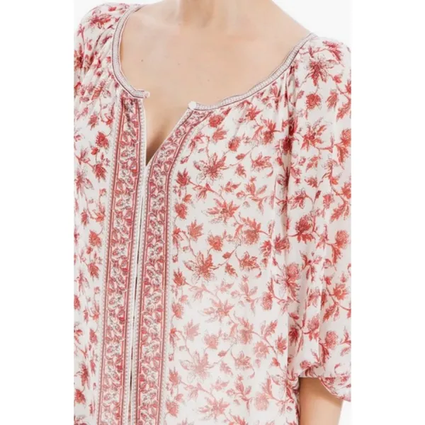 💕MAX STUDIO💕 V-Neck Long Sleeve Georgette Top ~ Red Chintzy Rambler Large NWOT - Image 5