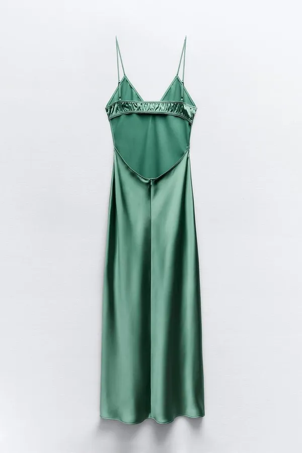 Zara Dress wedding emerald green Slip Midi Satin Effect Maxi Coctail Party - Image 7