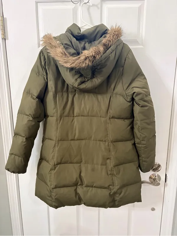 Merona Olive Green Puffer Coat with Faux Fur Trim Hood - Image 8