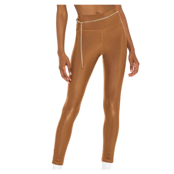 WeWoreWhat Chain High Rise Legging Ribbed Brown Stretch Athleisure Small NWT - Image 2
