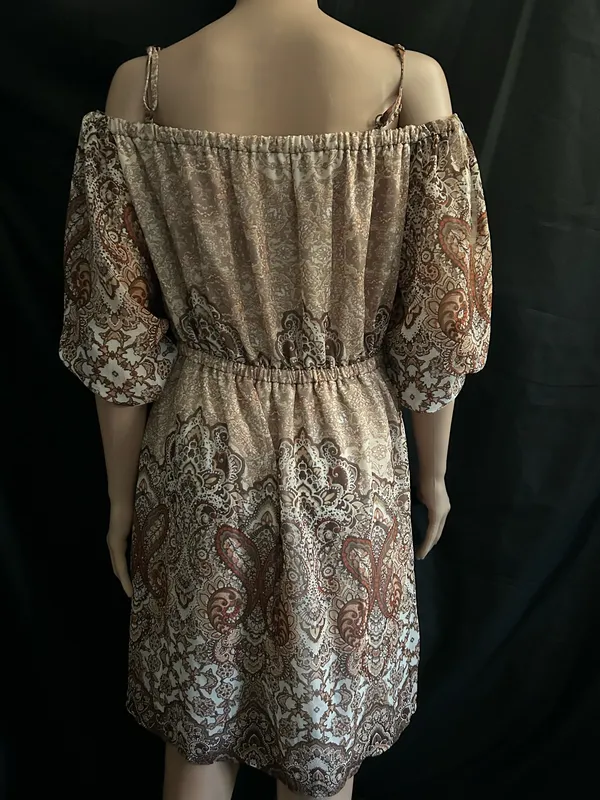 Wrangler Off-Shoulder Paisley Print Dress in Beige & Brown SM NWT - Image 2