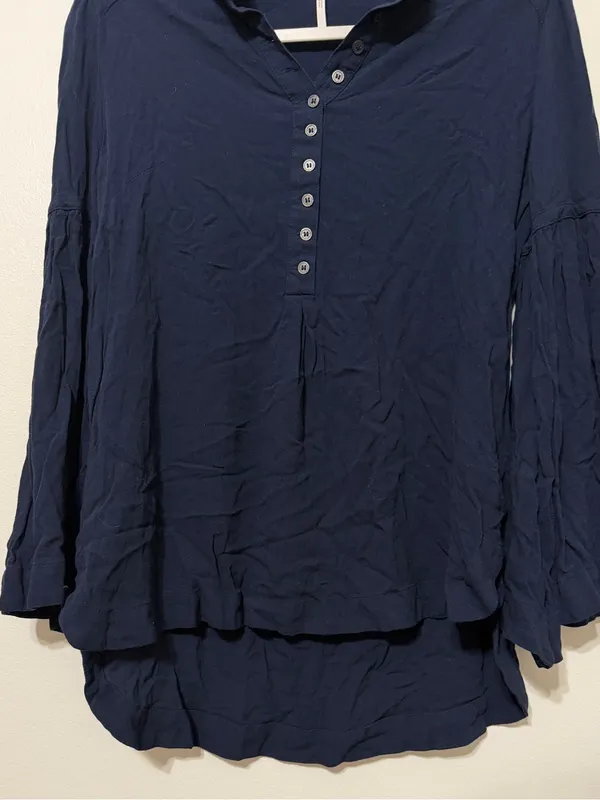 Free People Easy Girl Belle Sleeve Boho Top Size XS Navy Festival - Image 5
