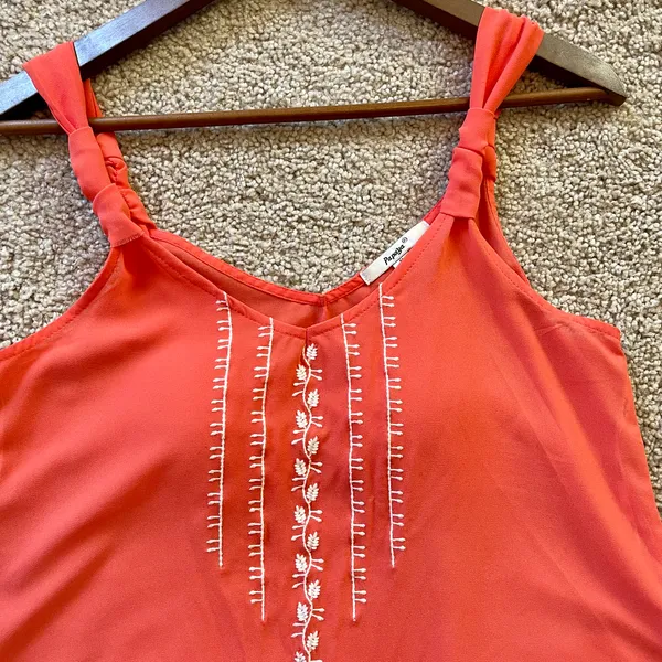 Orange w/ White Embroidery Detailing Sweetheart Tank Top - Image 4