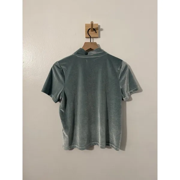 Madewell Women’s Velvet Mockneck Short Sleeve Top Medium Teal Blue Minimalist - Image 5