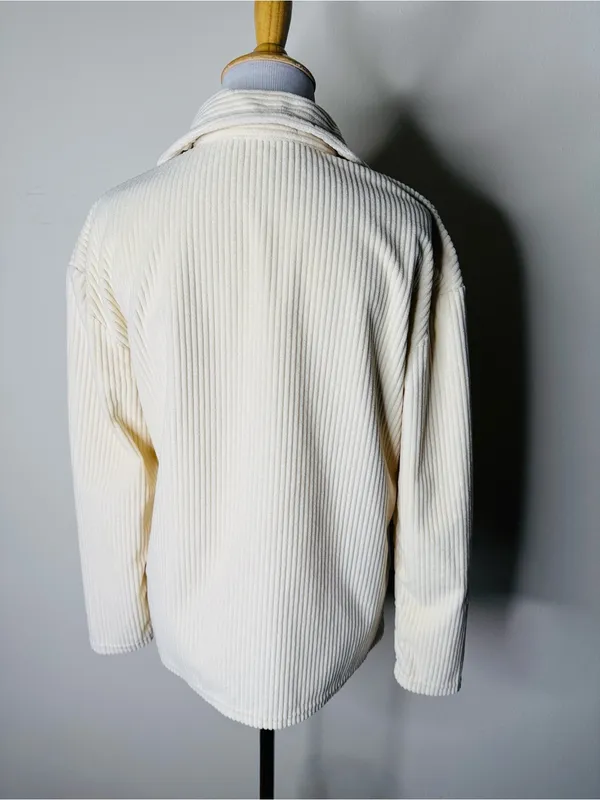 Cream Corduroy Oversized Boyfriend Fit Shacket - Image 5