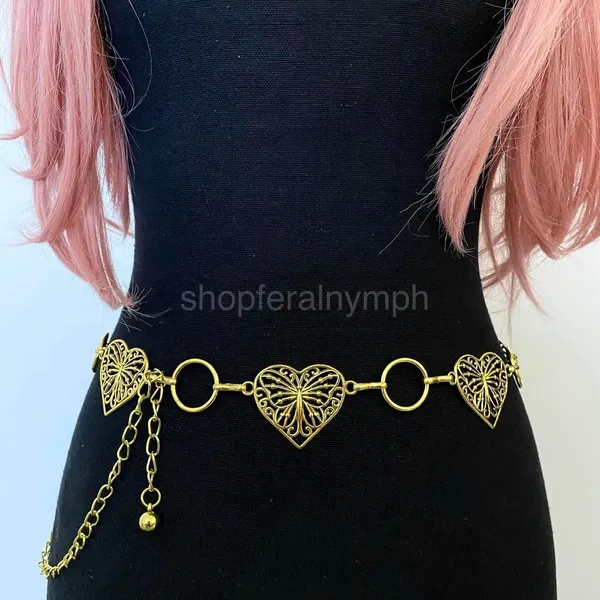 Gold Y2K Butterfly Heart Open Ring Chain Belt, Fits 25-44 Inches, X7GA1318 - Image 2