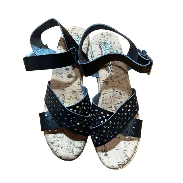 Skechers Womens sz 8‎ Black Bohemias Urban Pixie Platform Wedge Sandals - Image 3