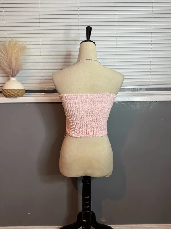 NWT Pink Tweed Bustier Tube Top Rhinestone Coquette Balletcore Corset Crop Top - Image 6