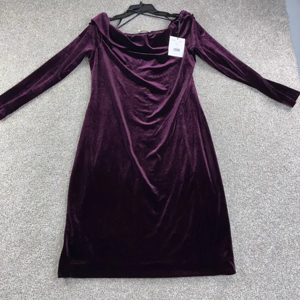 Calvin‎ Klein 12 Burgundy Velvet Off Shoulder Sheath Dress Whimsigoth Evening - Image 2