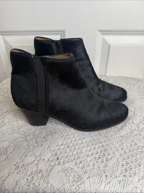 Frye Black Leather calf fur Ankle Booties with Block Heel sz 8 - Image 2