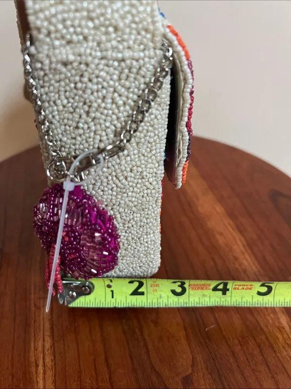 Handcrafted Beaded Multicolor Shoulder Bag - Neutral Strap festival beaded art - Image 9