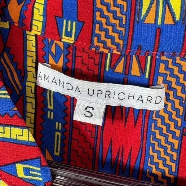 Amanda Uprichard Aztec Native Print Silk Tunic Blouse‎ Red Small - Image 10