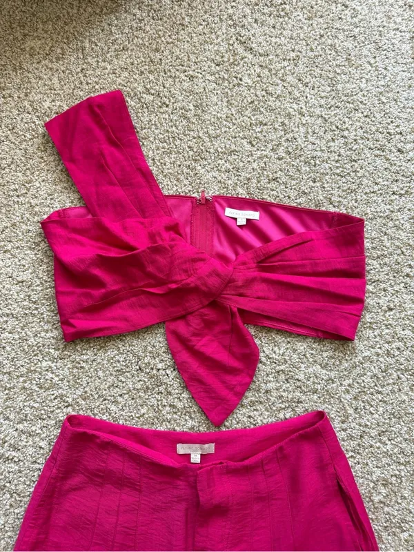Flying Tomato Fuschia Pink Twisted Crop Top High Rise Wide-Leg Pant Set Sz S & M - Image 6