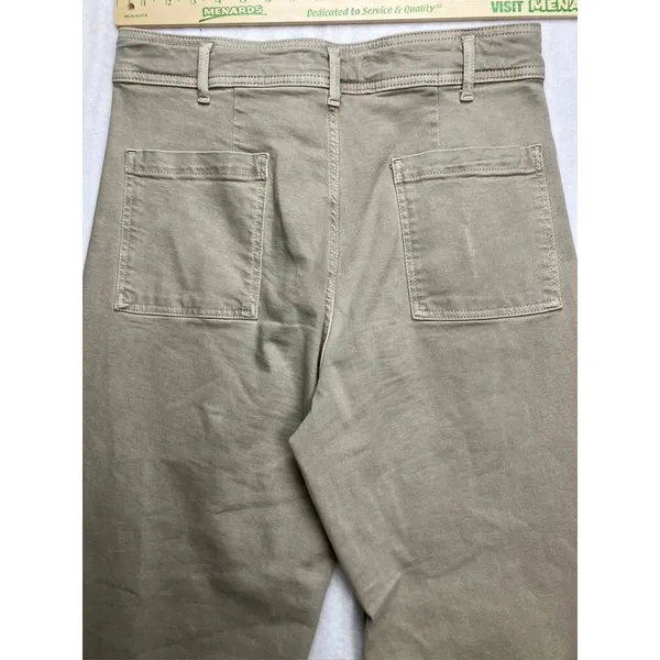 ZARA Wide Leg Cropped‎ High Rise Tan Khaki Pants Women US 14 EUR 46 - Image 6