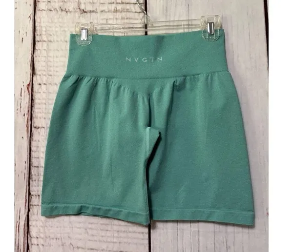 NVGTN Women's High Waisted Pro Seamless Compression Shorts 4.5" Teal Size Medium - Image 2