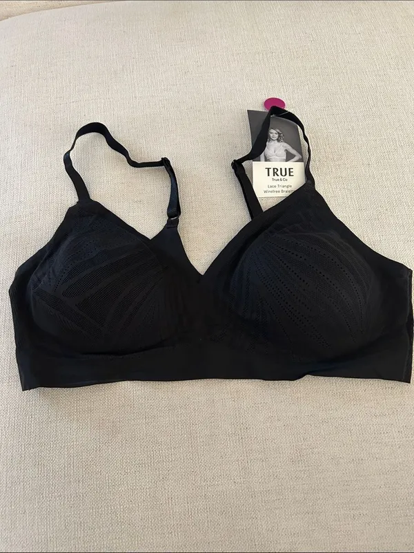 True & Co Lace Triangle Bralette, Black, Size XL, NWT - Image 4