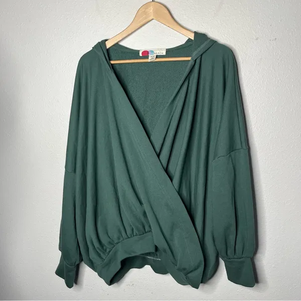 Free People Beach Forest Green Relaxed Oversized Wrap Hooded Sweater Hoodie - Image 6