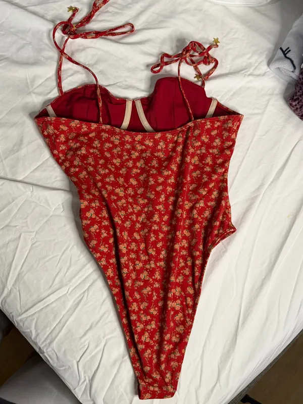 Pacsun Red Floral One-Piece Swimsuit - Image 3
