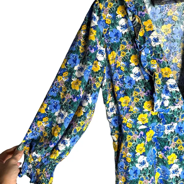 CODE x MODE Floral Maxi Dress XL Empire‎ Waist Drop Waist Ruffle Bishop Sleeve - Image 7