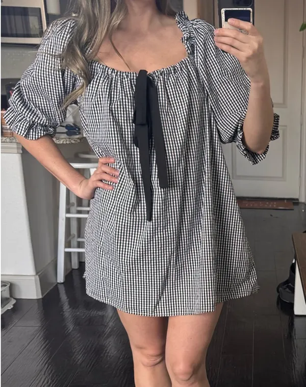 Black plaid dress mini Size M - Image 4