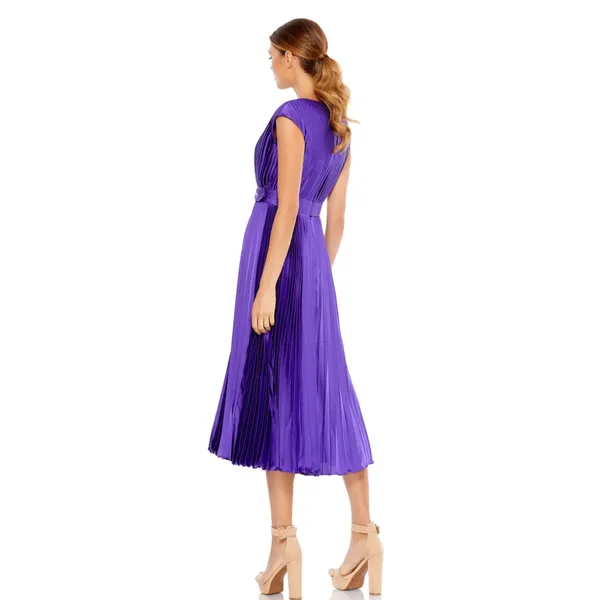Mac Duggal 26483 Pleated Cap Sleeve Belted A Line Midi Dress- NwT‎ - Image 3