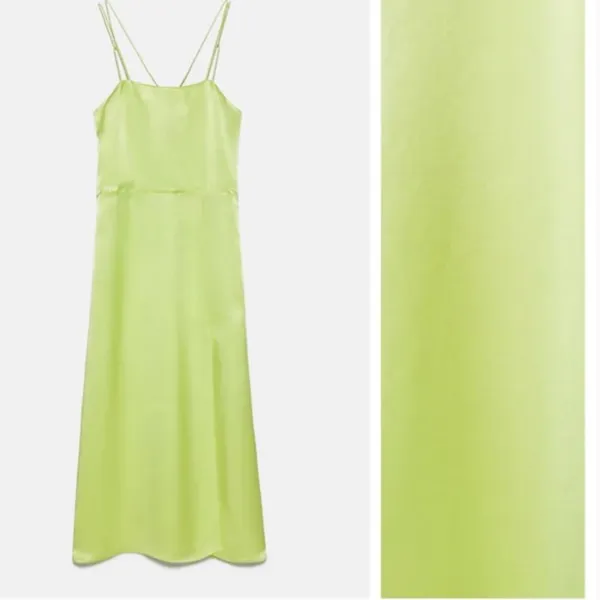 Zara Satin lime green dress Xs - Image 2