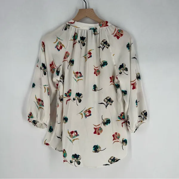 Lemon Tart Floral Print Women's‎ Crepe Chiffon Top Tassel Tie Neck 3/4 Sleeve S - Image 9