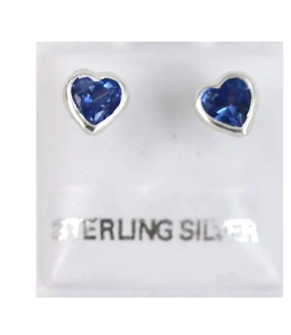 925 Sterling Silver Blue Heart Earring Studs - Image 2