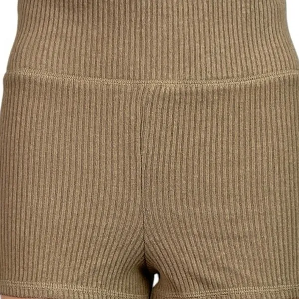 NEW Abercrombie & Fitch Tan Ribbed Knit High Rise Yoga Mini Biker Shorts Size S - Image 4